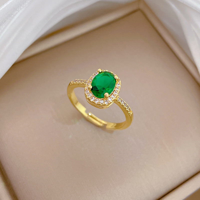 Sweet Minimalist Gold Plated Crown Shape Brass Ring with Sapphire Inlay Adjustable Open Band for Women and Couples