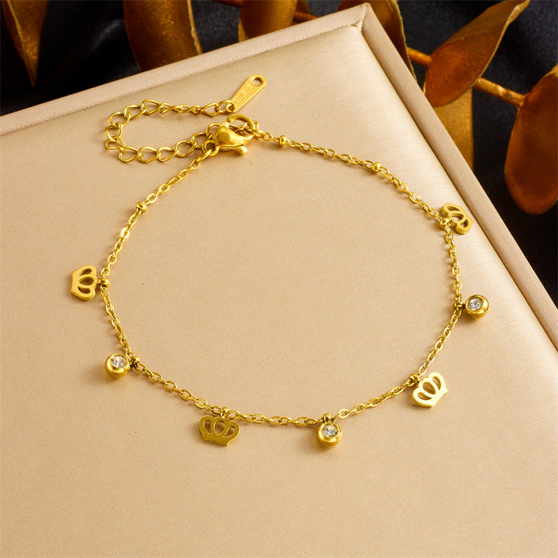 Minimalist Gold Plated Stainless Steel Butterfly Round Crown Eye Pendant Necklace and Bracelet Set for Women