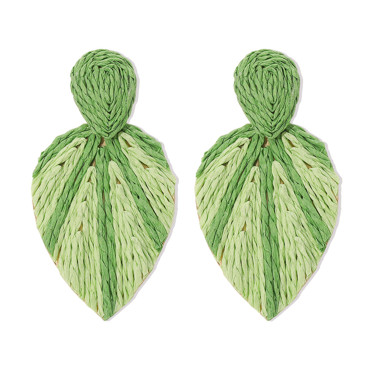 Pendientes Bohemios con Forma de Hoja de Aleación con Tejido de Rafia para Mujer