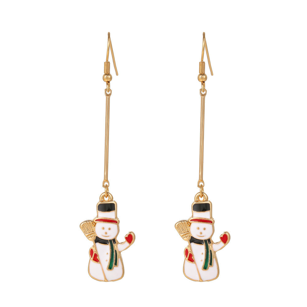 Drip Oil Alloy Geometric Santa Claus Candy Snowman Christmas Boot Earrings for Women