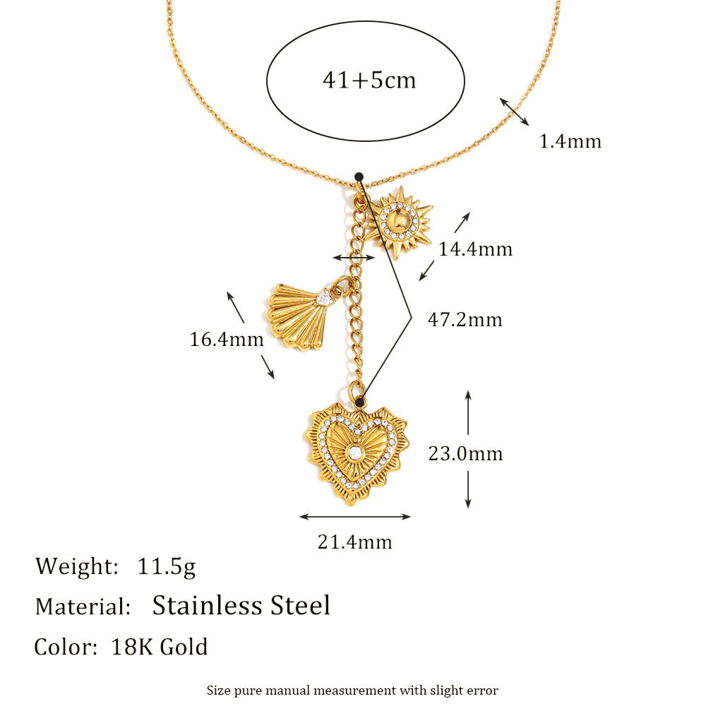 Vintage French-Style Square Cross Pendant Necklace in Stainless Steel with 18K Gold Plating and Rhinestone Accents