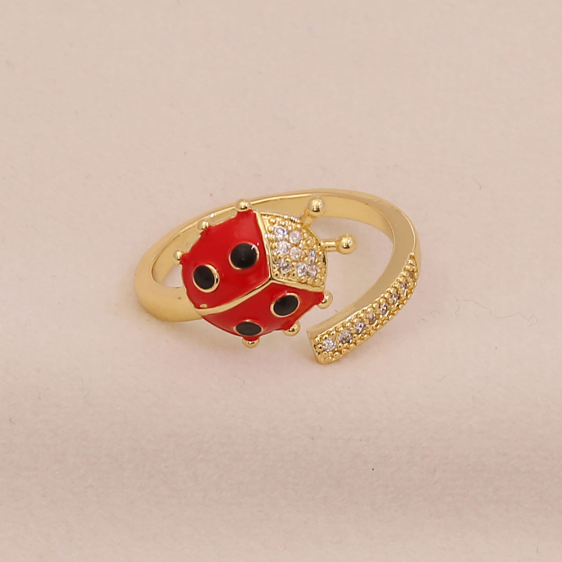 Cute Ladybug Ring in Copper with Enamel Finish for Women, Insect-Shaped Vintage-Inspired Jewelry