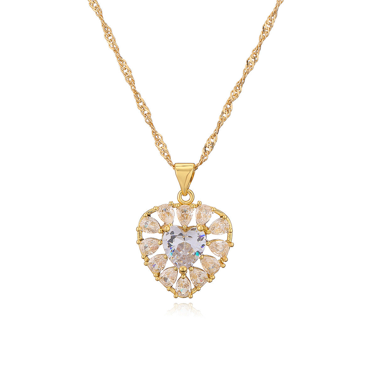 Minimalist Heart-Shaped Zirconia-Set Copper Pendant Necklace for Women