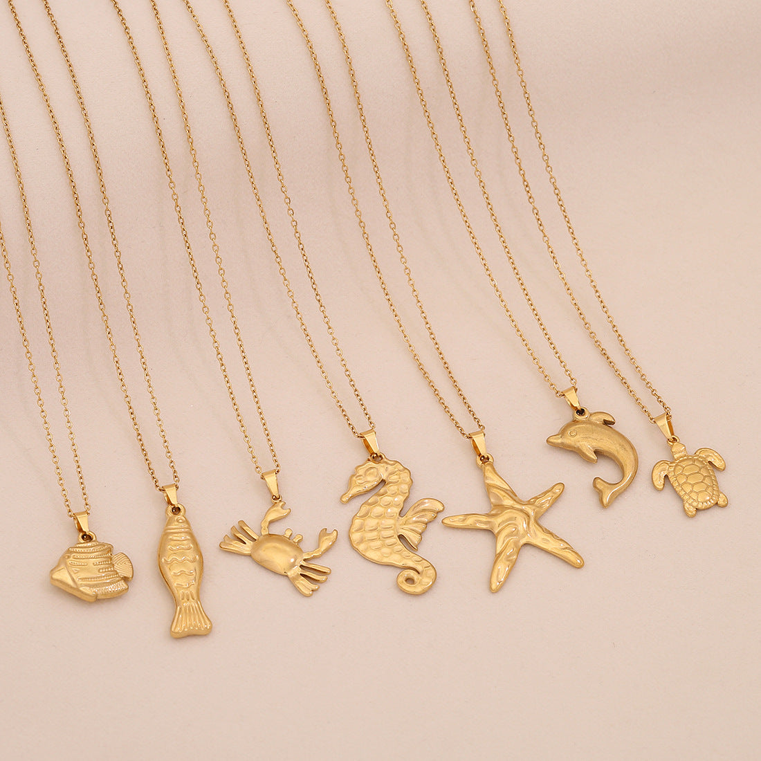 Personalized Stainless Steel Ocean Animal Pendant Necklace with Electroplated Finish - Starfish, Turtle, Seahorse & Tropical Fish Designs