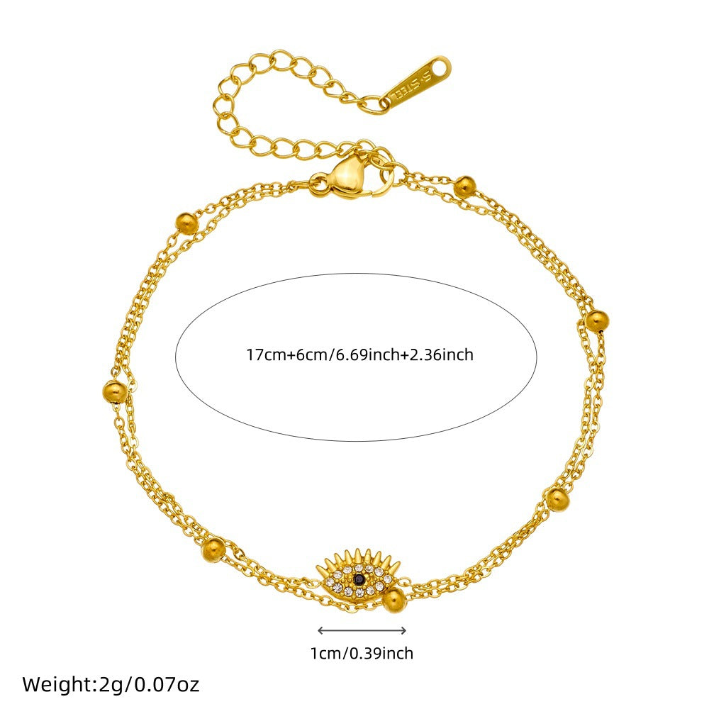 Minimalist Elegant Gold Plated Stainless Steel Rhinestone Evil Eye Bracelet for Women