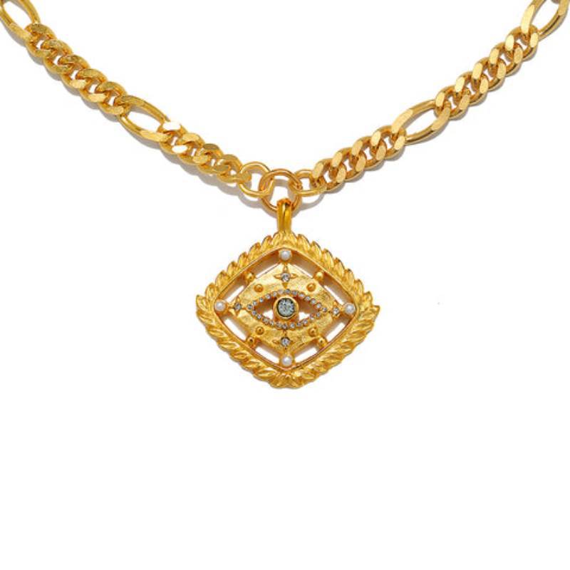 Casual Stainless Steel PVD 18K Gold Plated Teardrop Star Evil Eye Pendant Necklace for Unisex