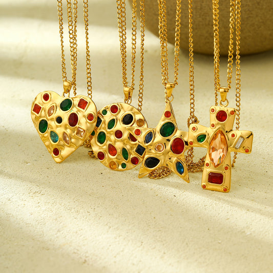 Elegante Collar de Acero de Titanio en Forma de Corazón con Incrustaciones de Pedrería para Mujer, Colgante de Acero Inoxidable Electrochapado, Cadena de Lujo Ligera de Estilo en Capas