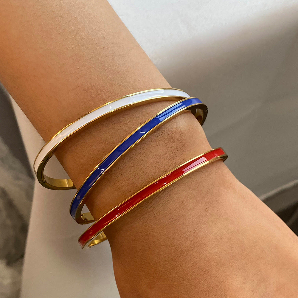 Bracciale a Polsino Minimalista Geometrico in Acciaio Inossidabile Smaltato per Donna e Uomo