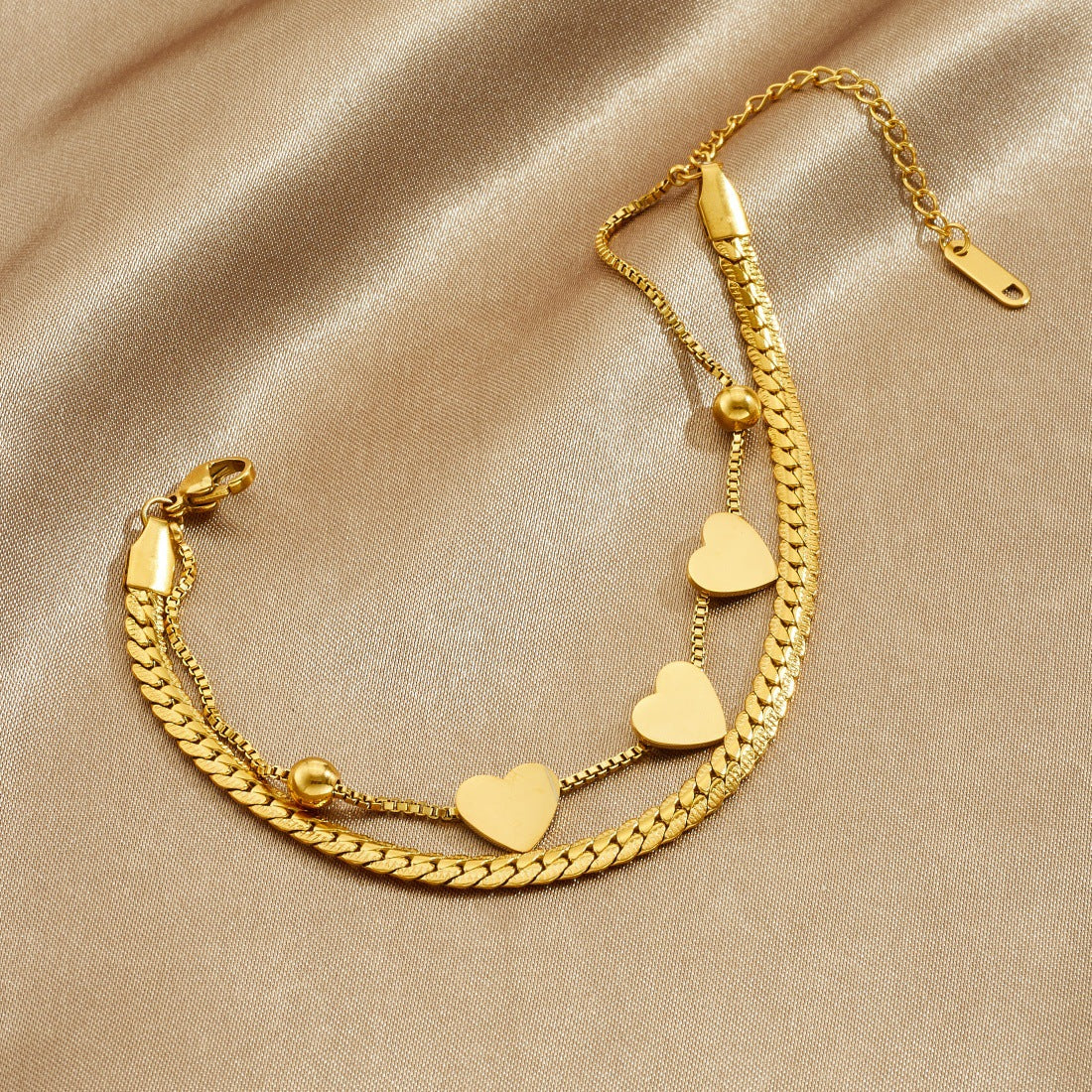Minimalist Gold Plated Heart Stainless Steel Rope Chain Bracelet