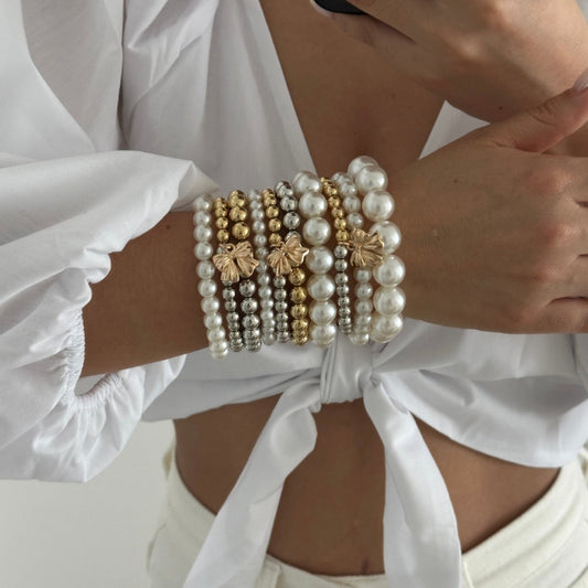 Bracciale minimalista placcato con perline in acrilico e ciondolo a fiocco per donna