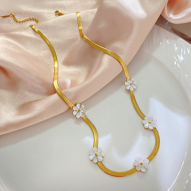 Floral Titanium Steel Plated Snake Chain Necklace Unisex