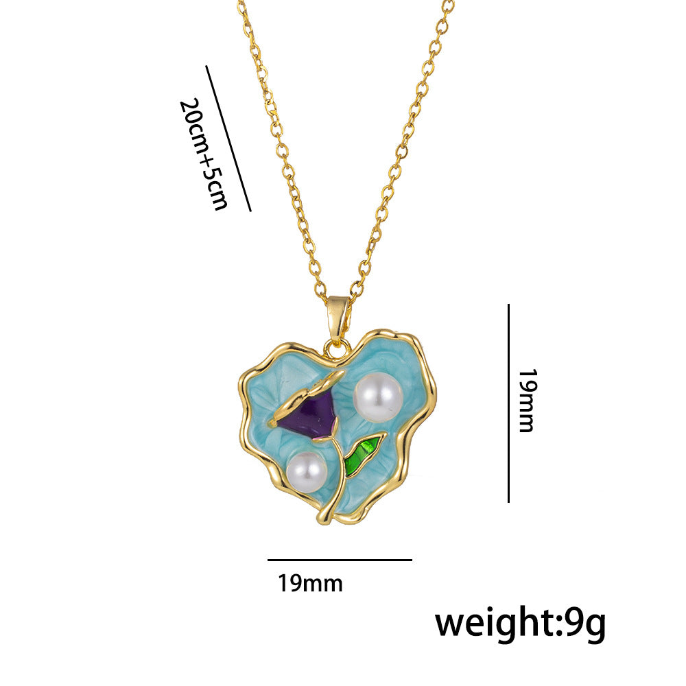 Light Luxury Heart-Shaped Pearl Pendant Necklace for Women with Titanium Steel Chain and 18K Gold Plated Copper Charm
