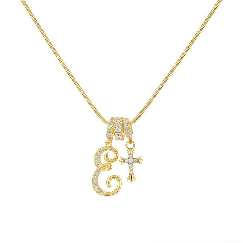 Sweet 22K Gold Plated Letter Titanium Steel Pendant Brass Cable Chain Necklace Unisex