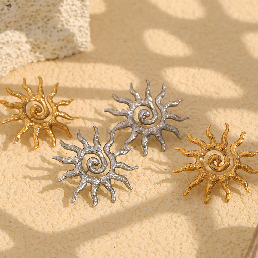 Pendientes Colgantes Geométricos de Sol de Moda en Acero Inoxidable con Baño de Oro de 18 quilates para Mujer