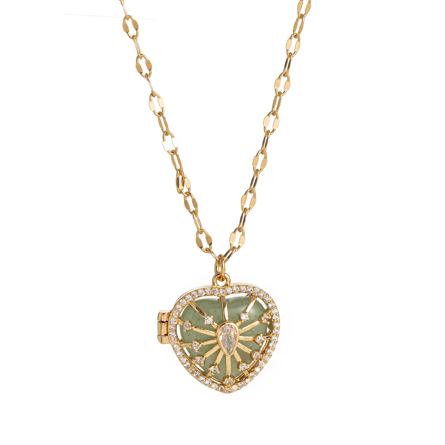 Vintage Heart-Shaped Copper Necklace with Rhinestone Inlay and Toggle Clasp for Women