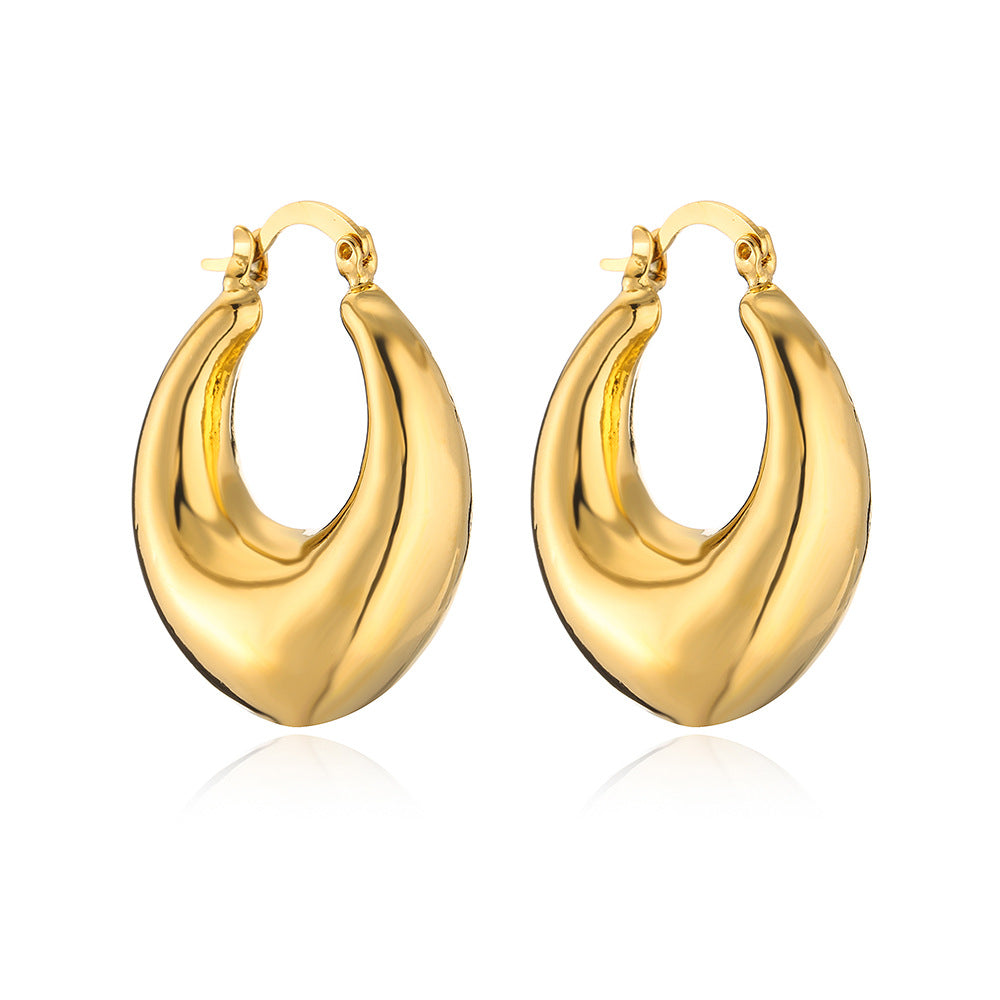 Orecchini a Cerchio Geometrici Minimalisti da Donna in Ottone con Placcatura in Oro 18K Design a Fascia Larga Liscia