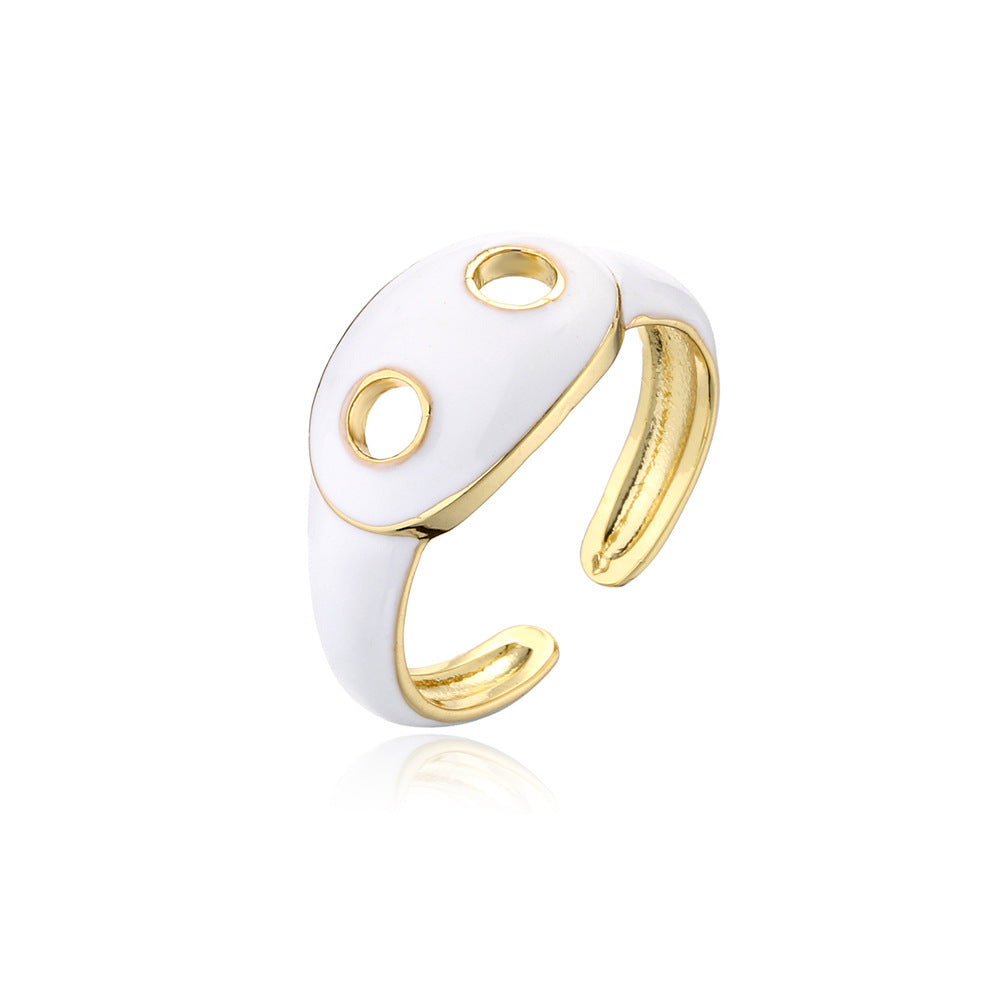 Gold Drip Oil Geometric Brass Ring for Women