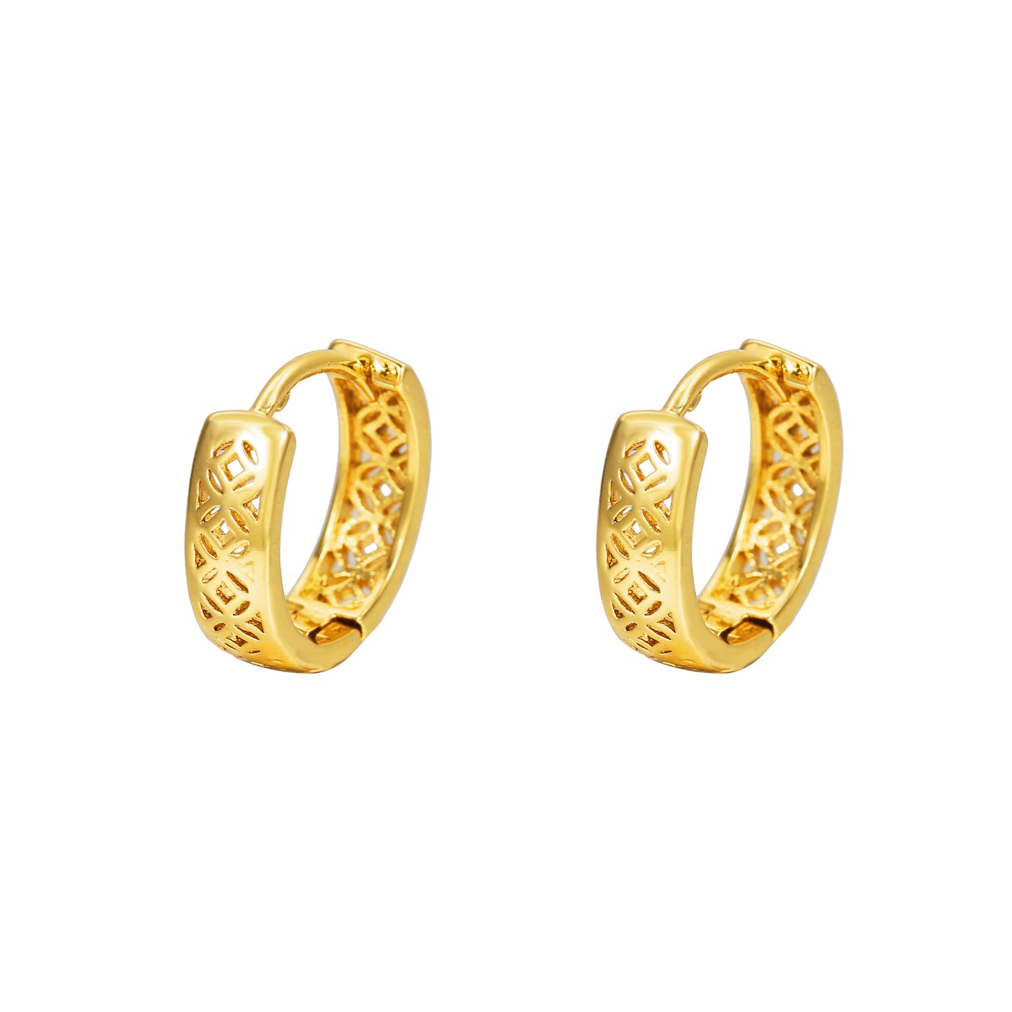 Hollow Floral Geometric Round Brass Plated Earrings for Women
