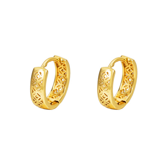 Hollow Floral Geometric Round Brass Plated Earrings for Women