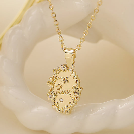 Collar con colgante de amor geométrico minimalista para mujer en cobre con chapado en oro auténtico