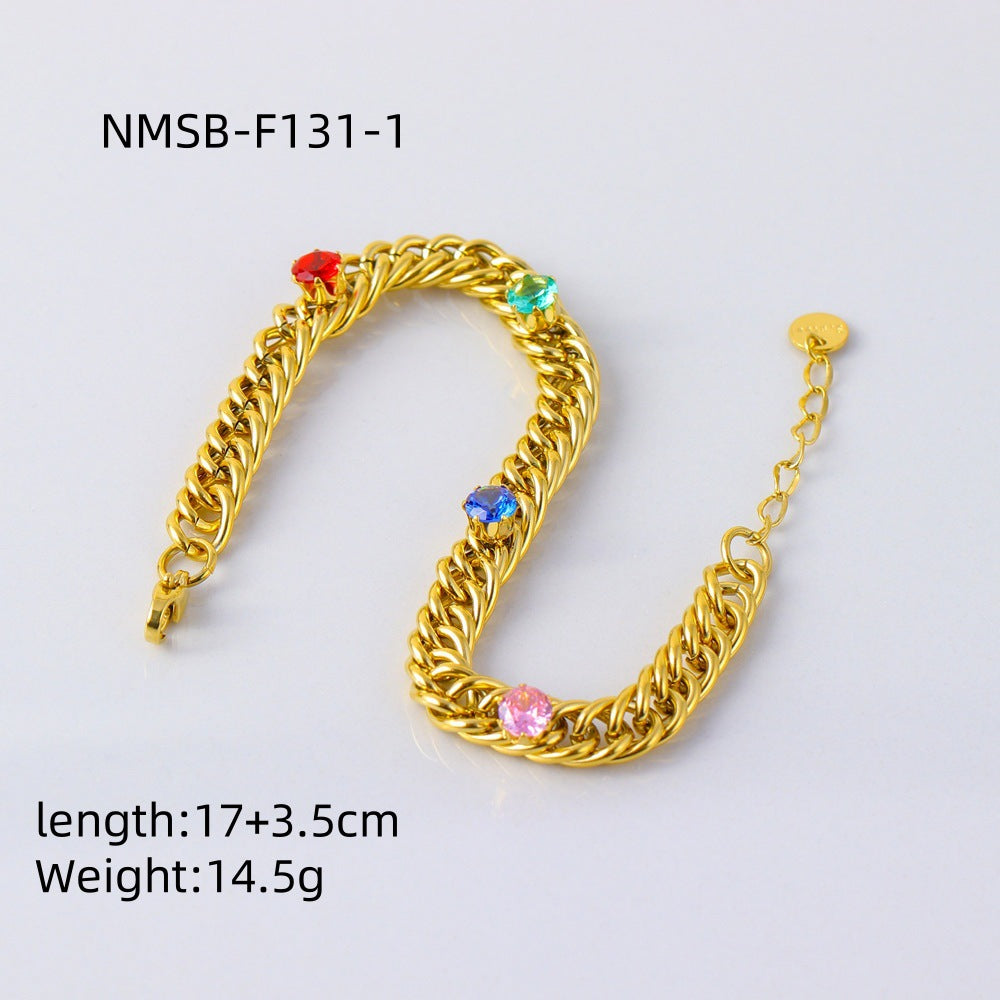 Collar Minimalista Geométrico de Acero de Titanio con Chapado en Oro de 18K y Detalles de Circonita Cúbica en Cadena Cubana
