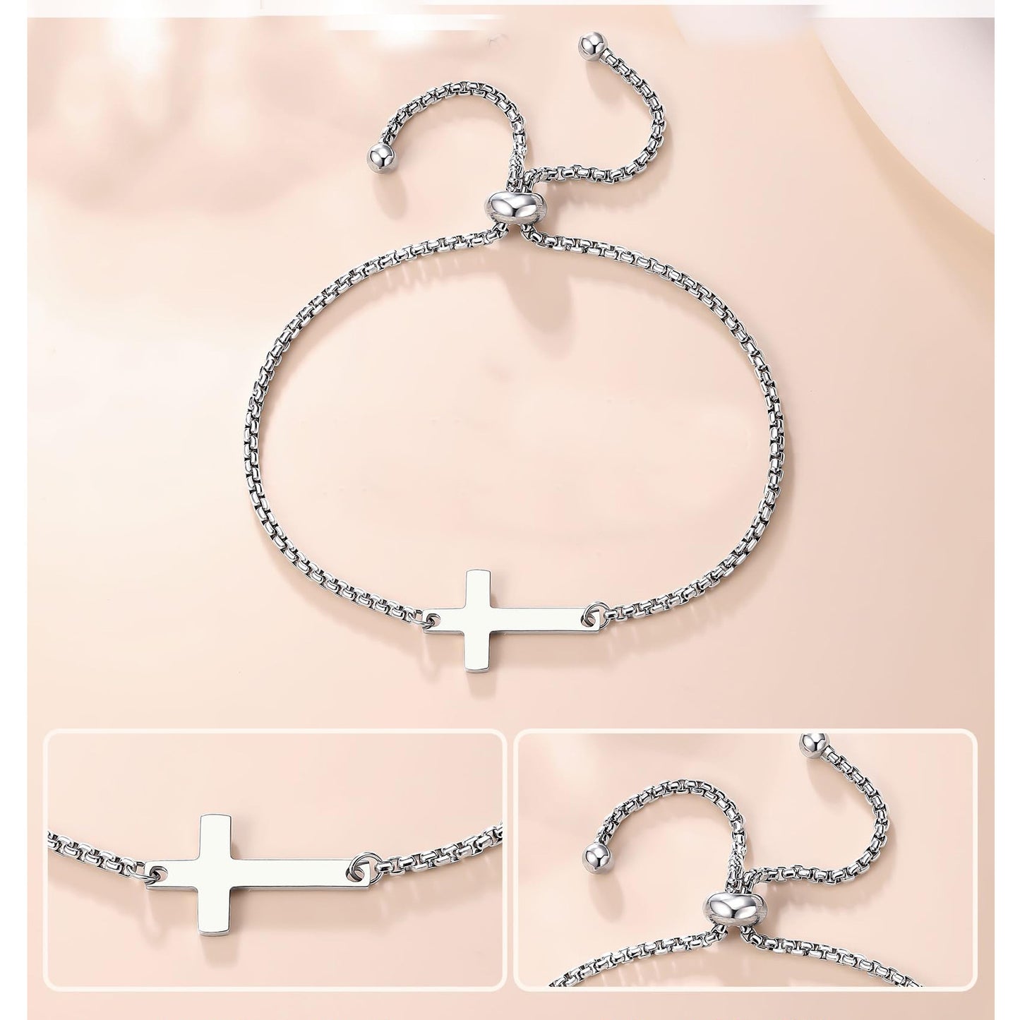 Elegant Stainless Steel Cross Bracelet for Women Adjustable Fashion Jewelry Gift