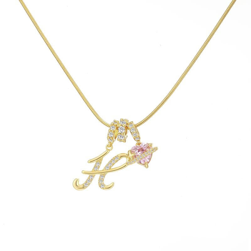 Sweet 22K Gold Plated Letter Titanium Steel Pendant Brass Cable Chain Necklace Unisex
