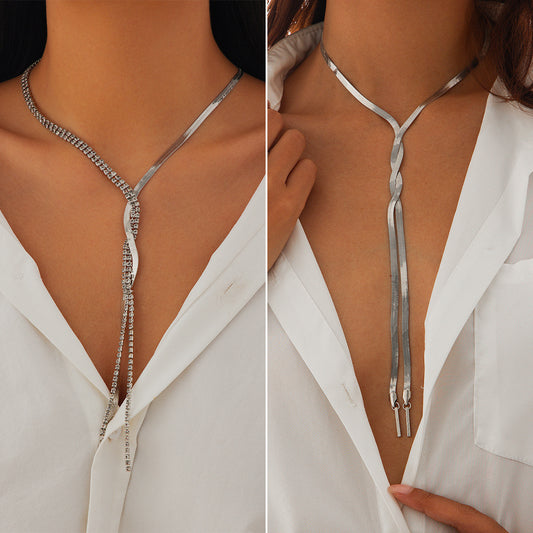 Minimalist Geometric Pendant Necklace with Gold-Plated Copper Snake Chain and Tassel Detail