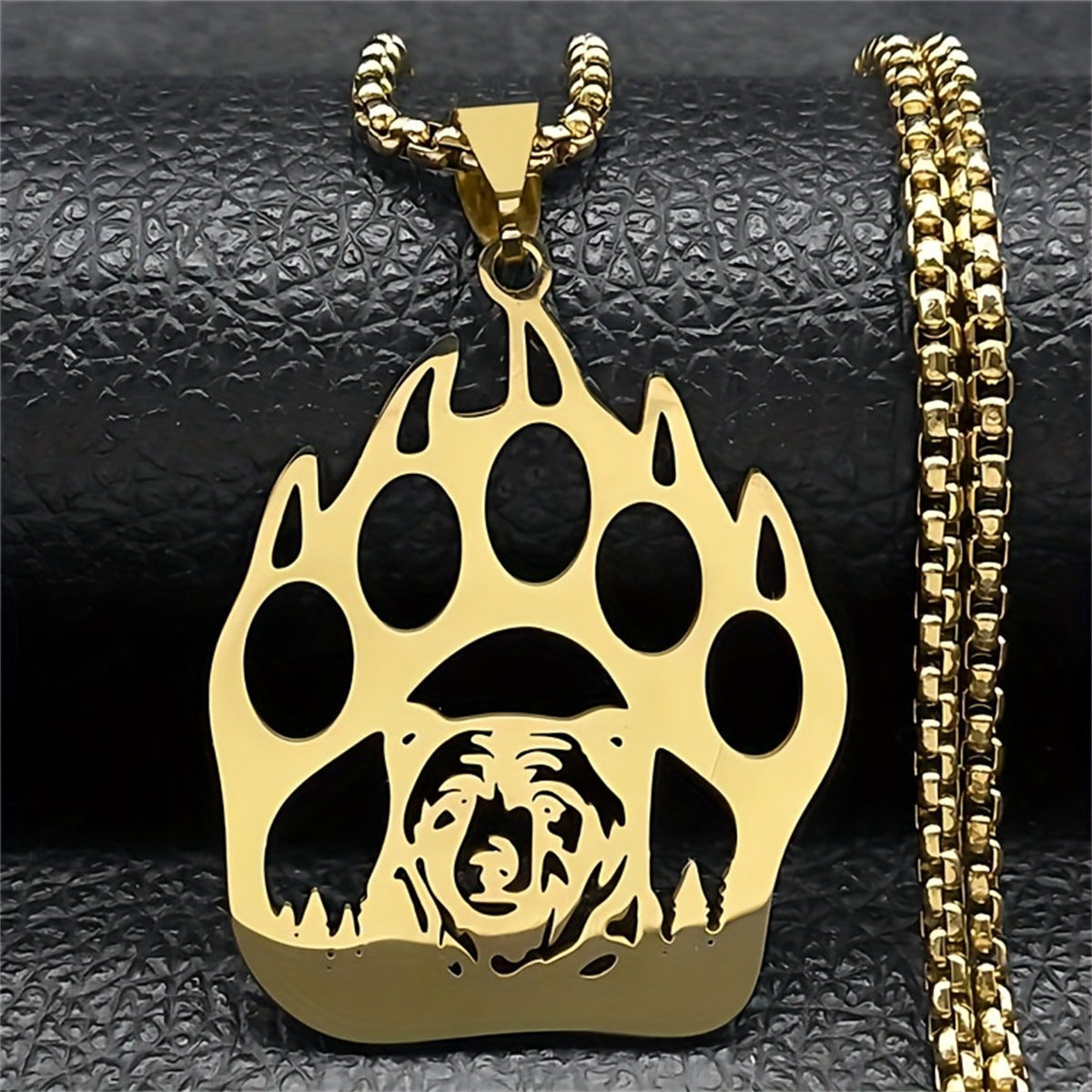 Minimalist Geometric Bear Paw Pendant Necklace for Men in Stainless Steel with Polished Finish