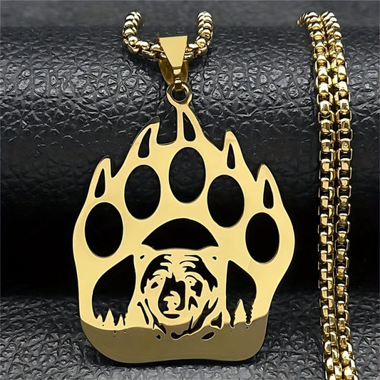 Collar con colgante de pata de oso de acero inoxidable con acabado pulido y diseño geométrico minimalista para hombre