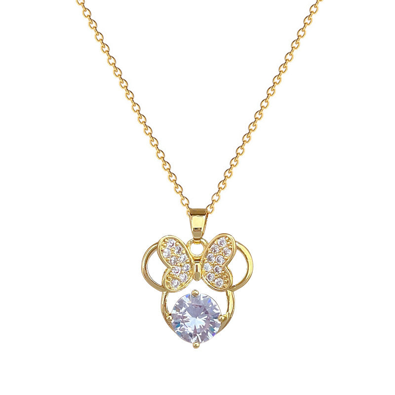 Collar con colgante de mariposa, elegante cadena de acero de titanio con diamantes de imitación, dulce diseño geométrico de luna para mujeres y hombres