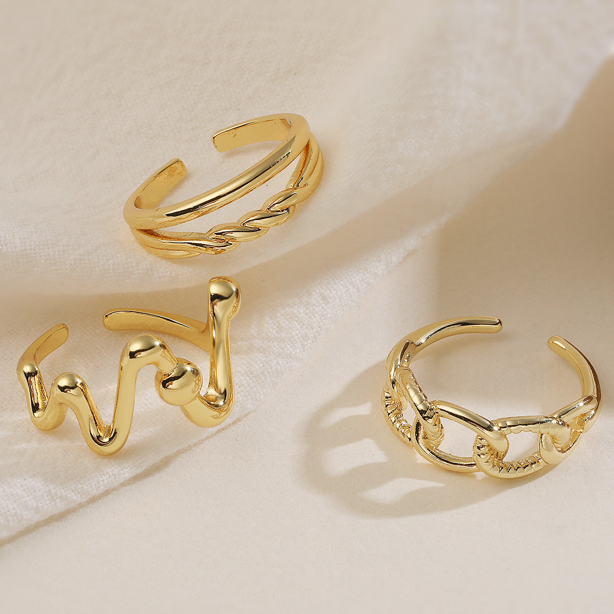 Minimalist 18K Gold Plated Geometric Brass Ring for Women