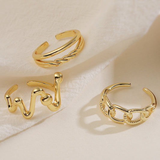 Minimalist 18K Gold Plated Geometric Brass Ring for Women