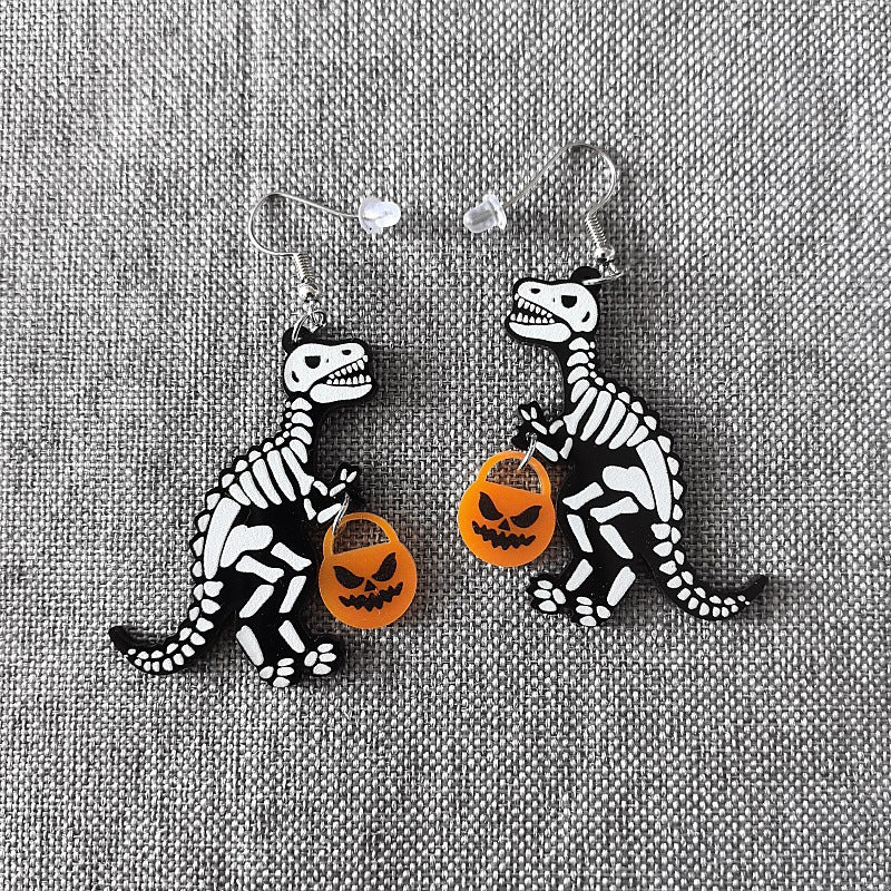 Orecchini in acrilico a tema Halloween con motivi di zucca, teschio e dinosauro Stile fumetto Design stampato Gioielli alla moda unisex
