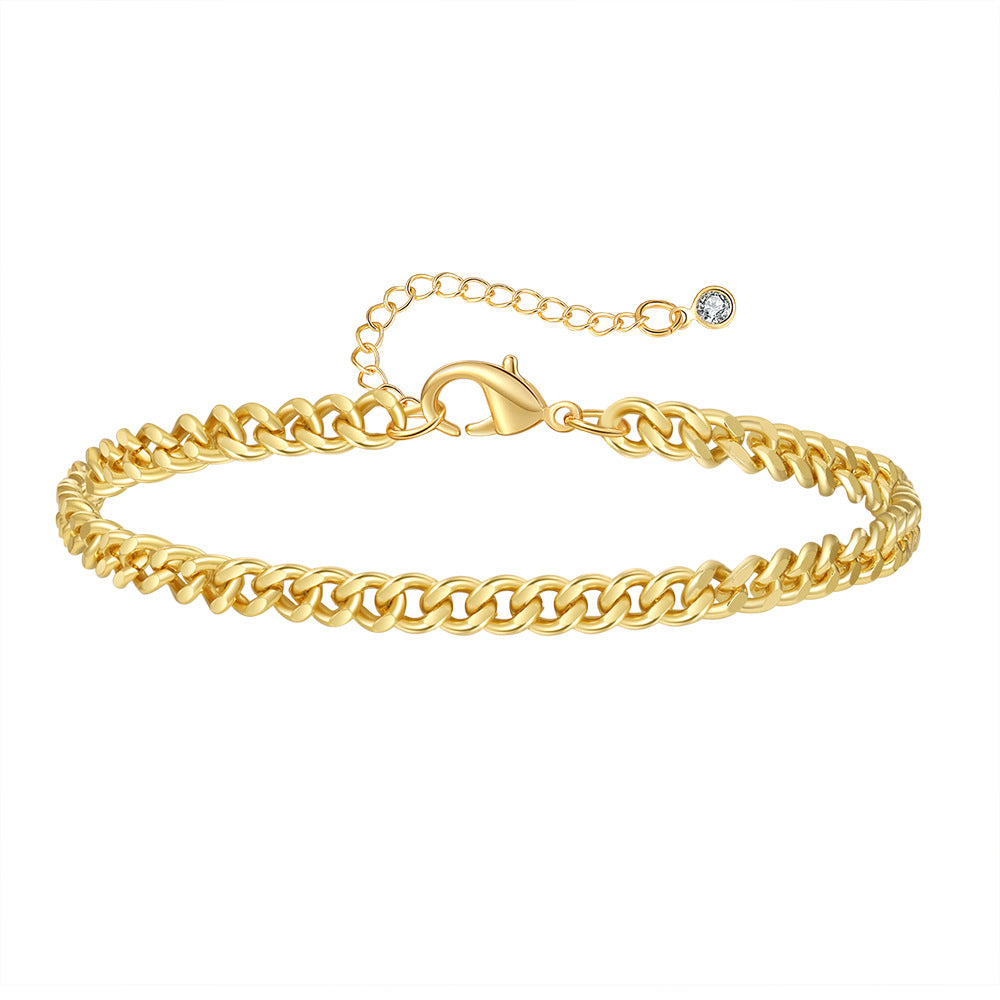 Minimalist Gold Plated Brass Geometric Cuban Link Chain Anklet for Women