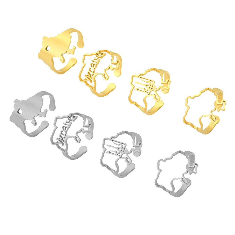 Anello da donna alla moda placcato oro in acciaio inossidabile con cuore aperto e design geometrico