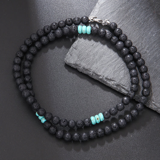 Bohemian Matte Geometric Round Stainless Steel and Acrylic Beaded Necklace with Alloy Pendant