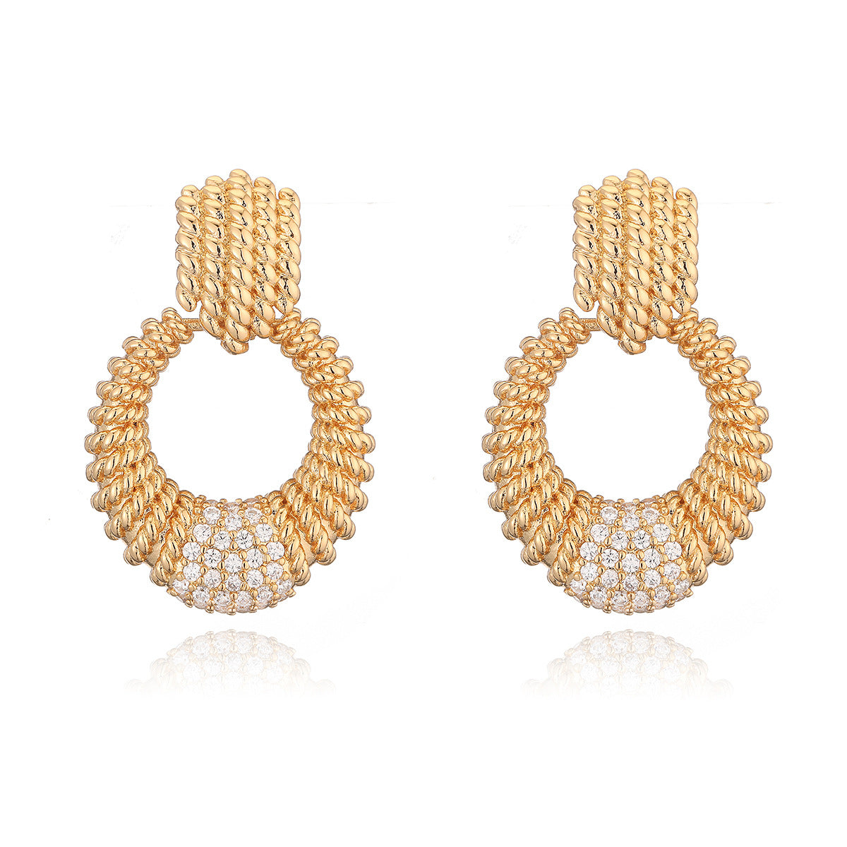 Pendientes de Cobre Geométricos de Estilo Vintage con Baño de Oro de 18K y Detalles de Circonitas para Mujer