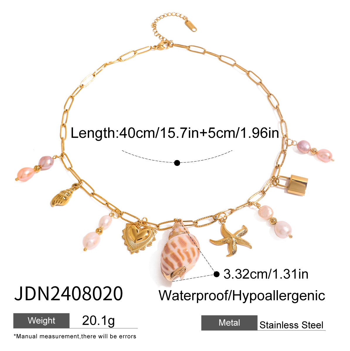 Minimalist Elegant Geometric Stainless Steel PVD Pearl Necklace for Women
