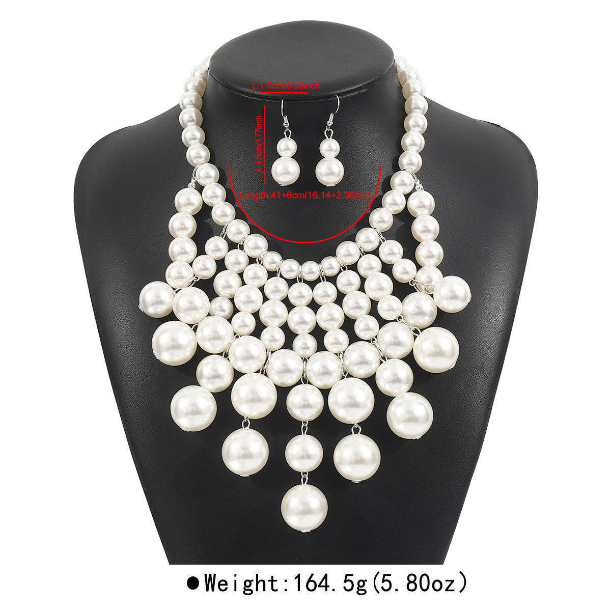 Elegante conjunto de collar de perlas de varias capas y pendientes en aleación con colgantes de nácar para mujer