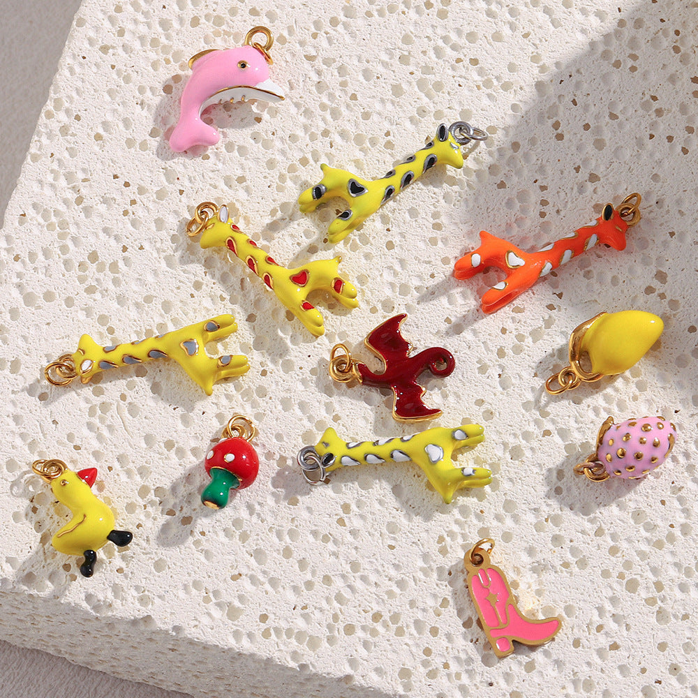 18K Gold Plated Drip Oil Animal Shape Stainless Steel Charm Bar
