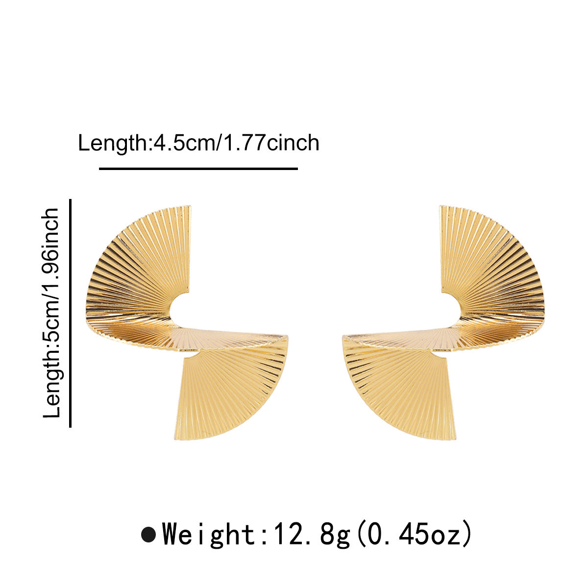 Orecchini a perno geometrici minimalisti in lega da donna con design a pieghe dalla trama irregolare e finitura galvanizzata