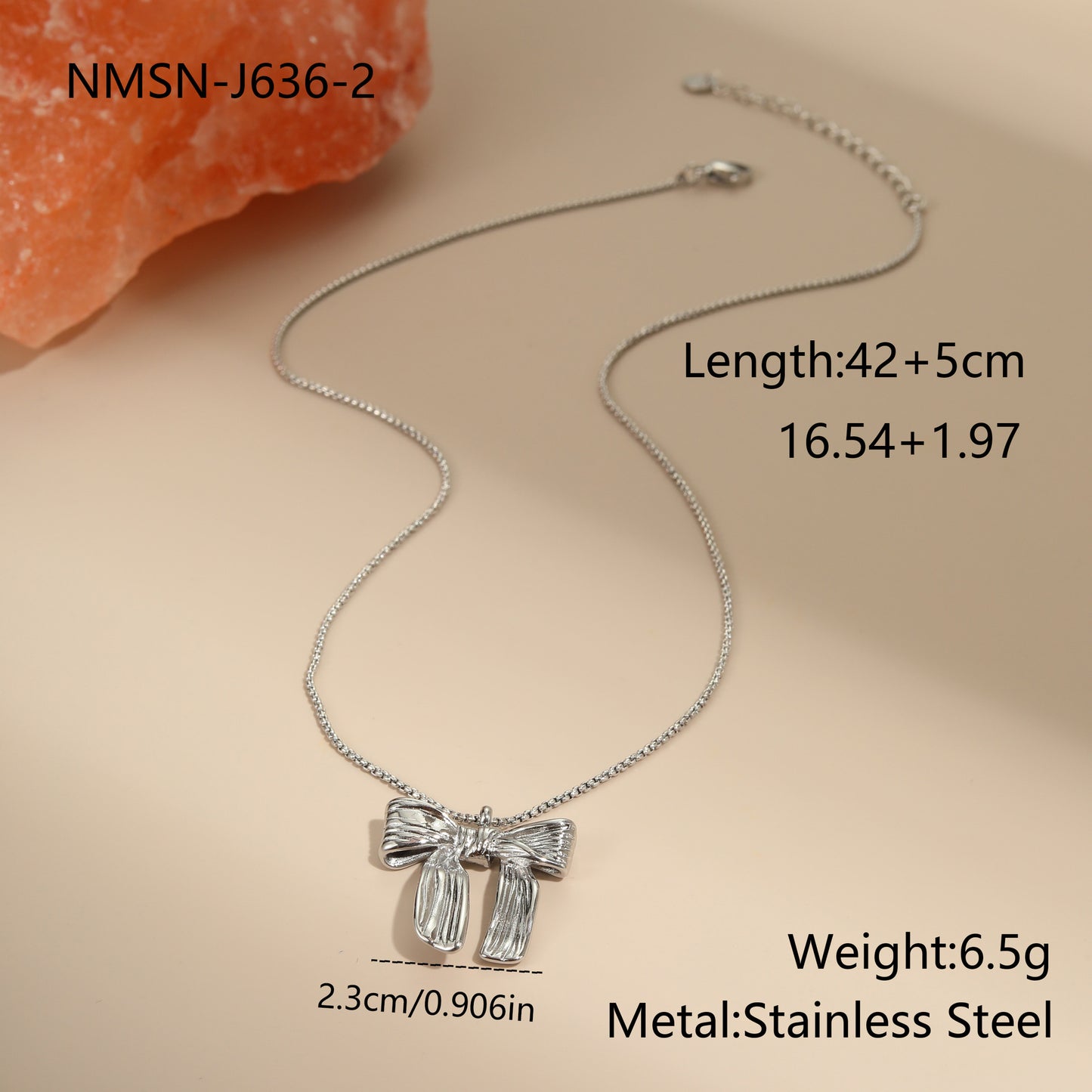 Minimalist Bow Knot Pendant Necklace in Stainless Steel with 18K Gold Plating for Women