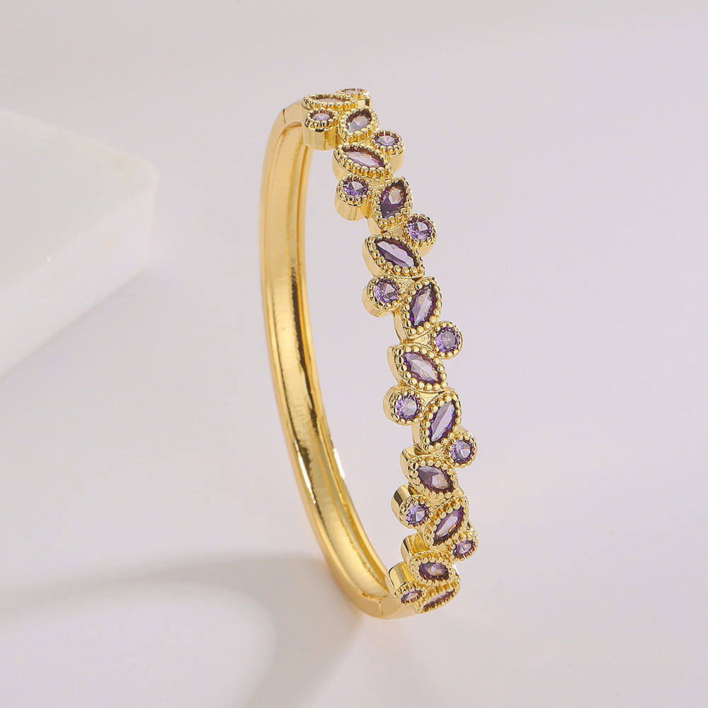 Elegant Geometric Copper Bracelet with 18K Gold Plating and Micro-Pave Zirconia for Women