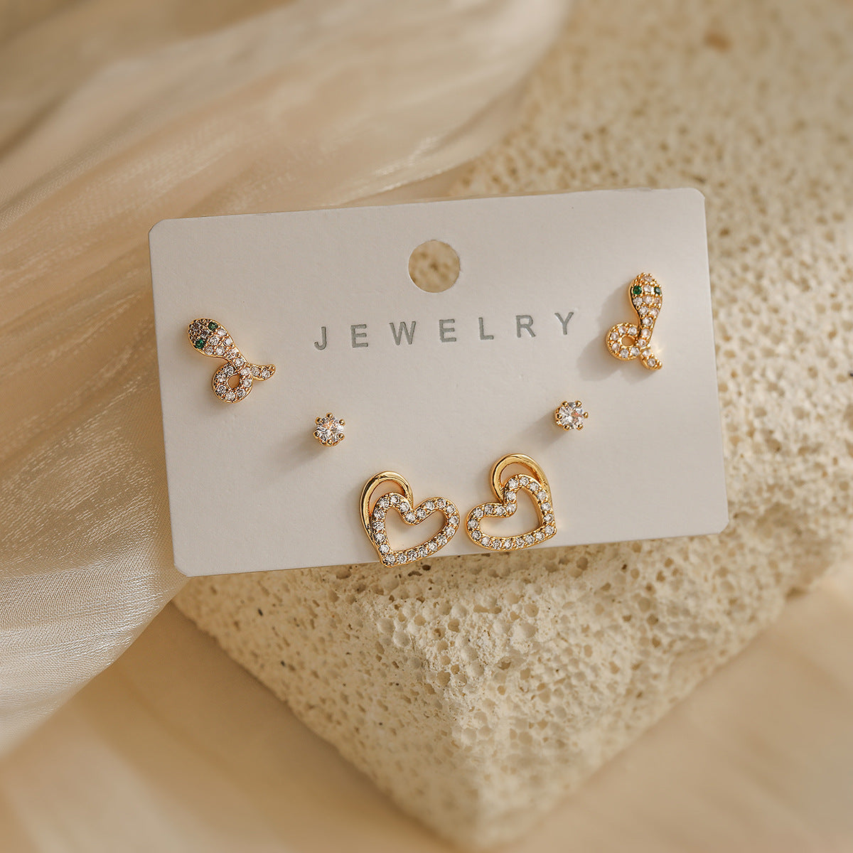 Minimalist Geometric Copper Earrings with 18K Gold Plating and Micro-Paved Zirconia for Women