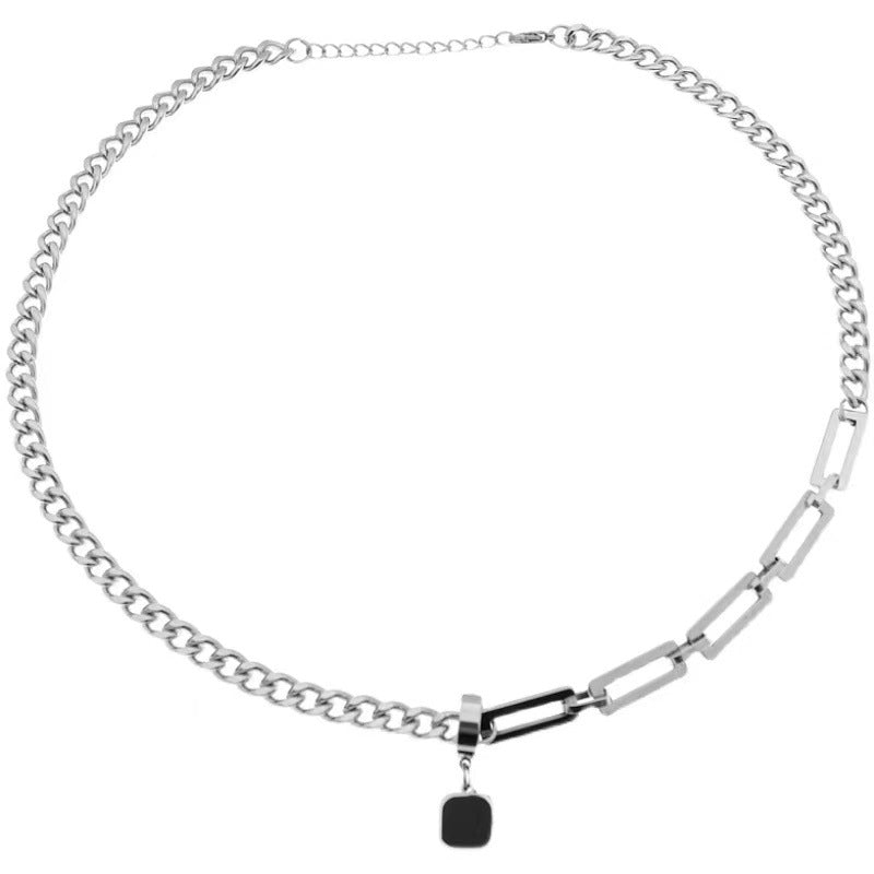 Collar Minimalista de Acero de Titanio en Forma de U con Acabado Pulido para Hombres y Mujeres, con Tachuela Desmontable Versátil y Cadena Cubana para Clavícula