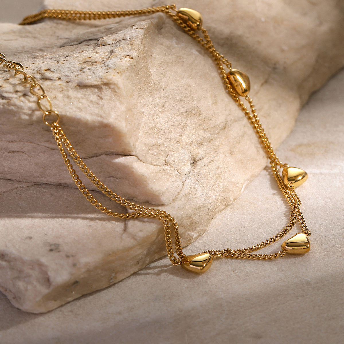 Minimalist Heart-Shaped Stainless Steel Anklet with Double-Layer Design for Women