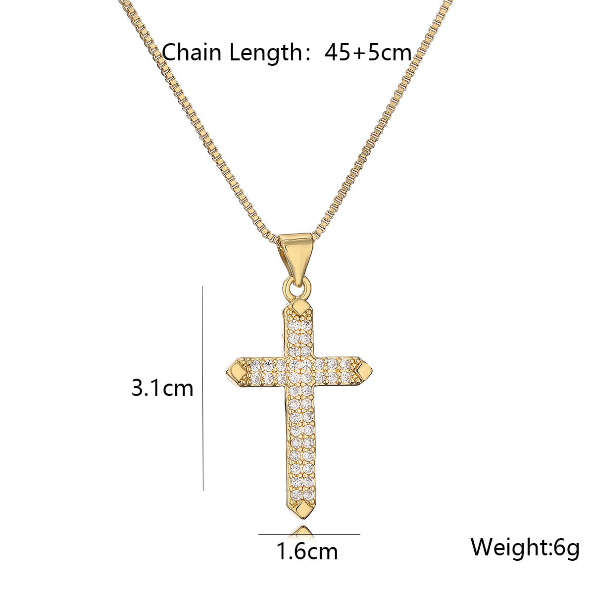 Collana con Pendente a Croce Minimalista da Donna in Rame con Placcatura in Oro 18K e Intarsio Completo di Zirconi