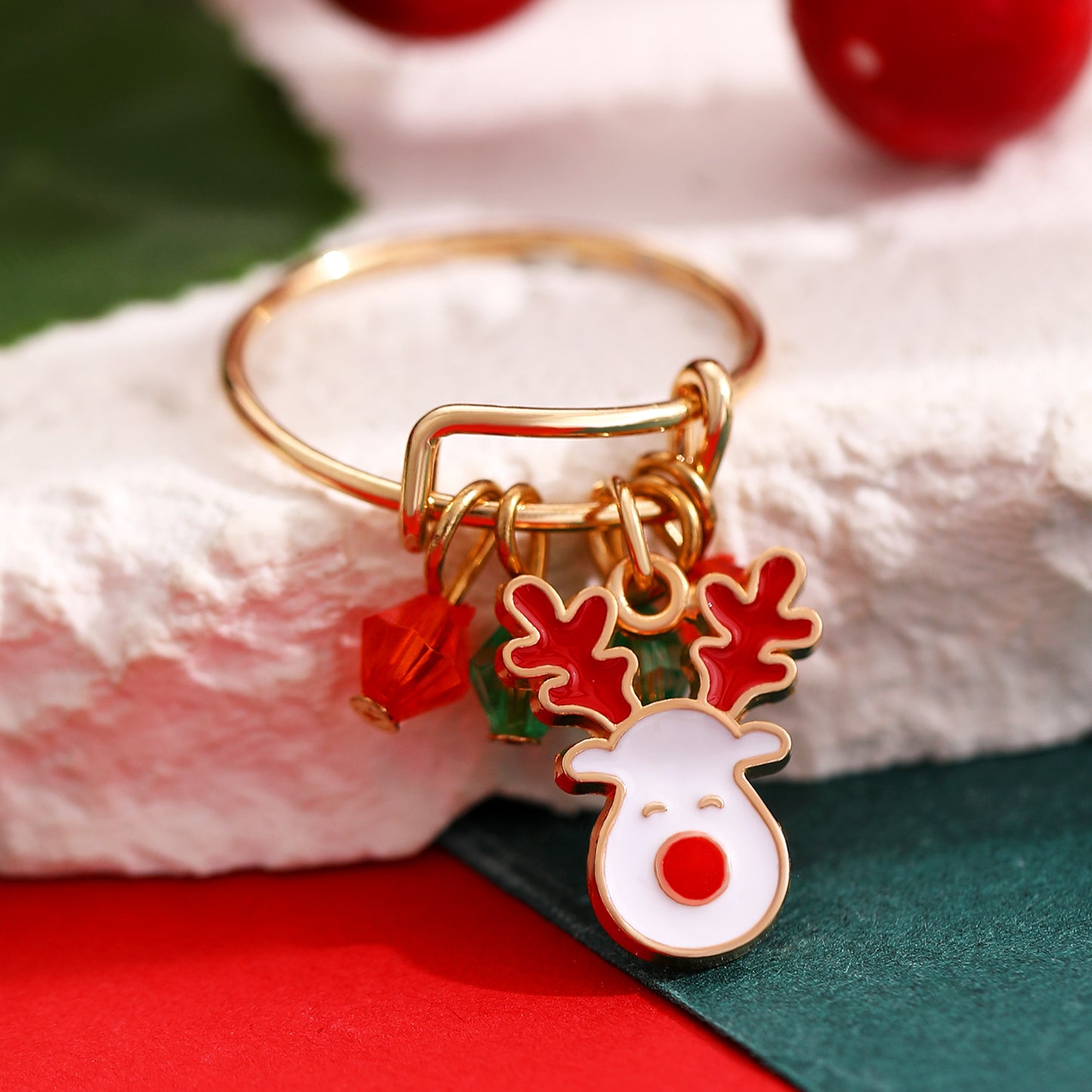 Anello a forma di cervo in lega stile Ins con finitura placcata, regalo di Natale per donne