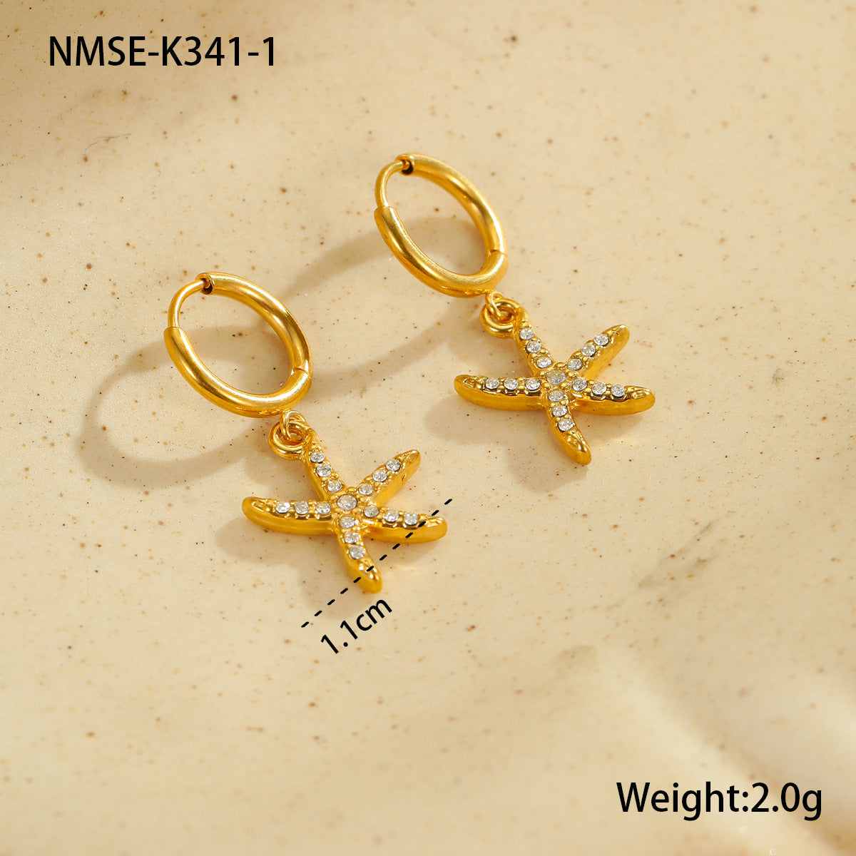 Pendientes de Acero Inoxidable con Forma de Estrella de Mar y Concha con Incrustaciones de Diamantes de Imitación para Mujer